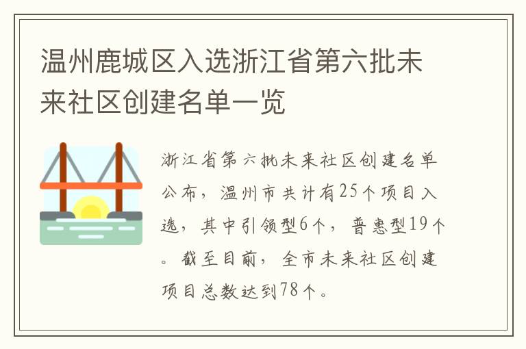 温州鹿城区入选浙江省第六批未来社区创建名单一览