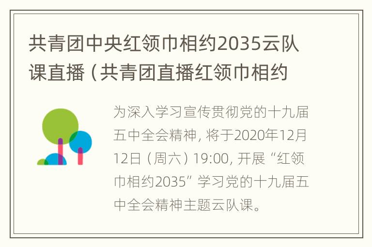 共青团中央红领巾相约2035云队课直播（共青团直播红领巾相约2035观后感）