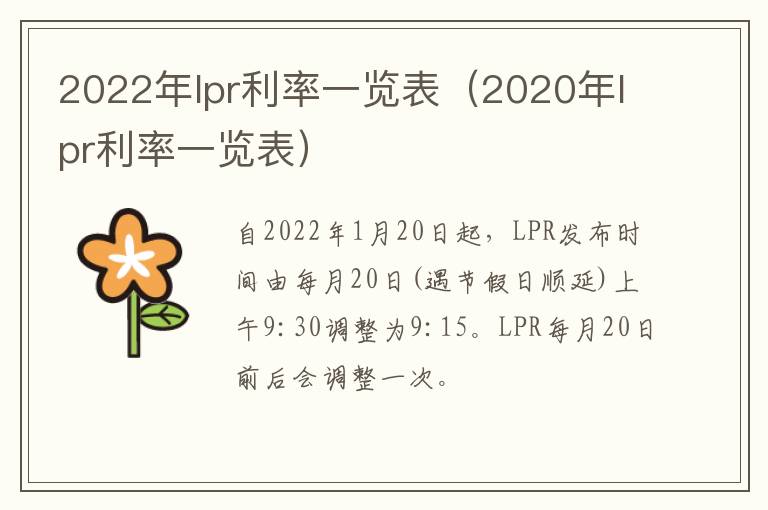 2022年lpr利率一览表（2020年lpr利率一览表）