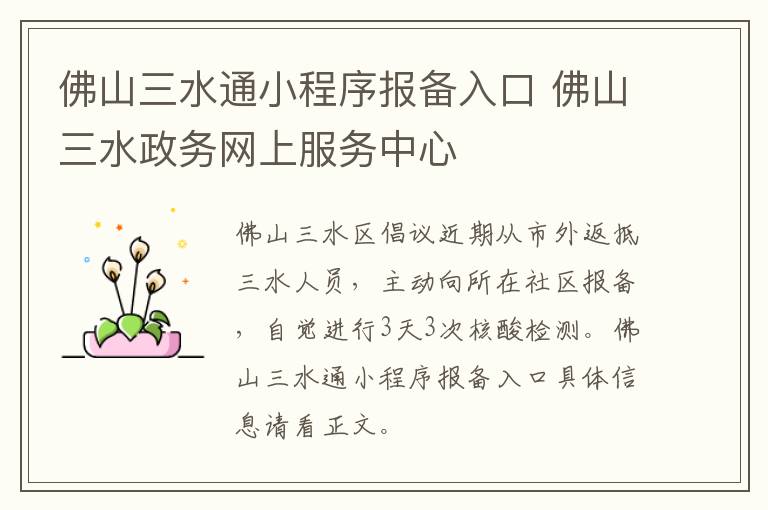 佛山三水通小程序报备入口 佛山三水政务网上服务中心