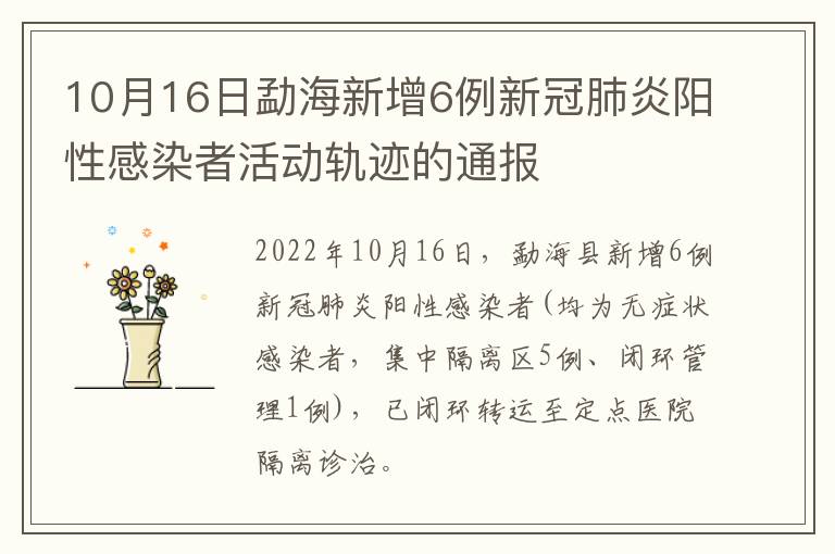 10月16日勐海新增6例新冠肺炎阳性感染者活动轨迹的通报