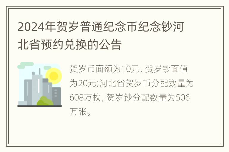 2024年贺岁普通纪念币纪念钞河北省预约兑换的公告