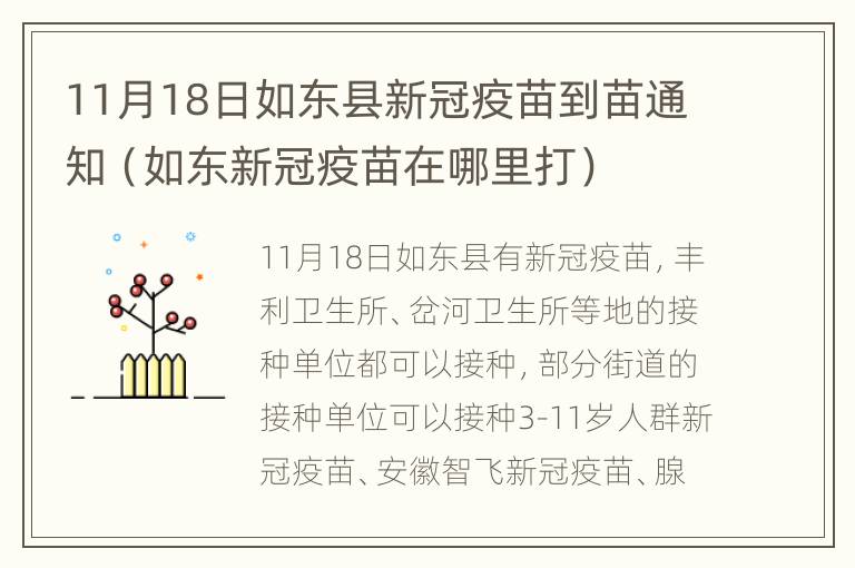 11月18日如东县新冠疫苗到苗通知（如东新冠疫苗在哪里打）