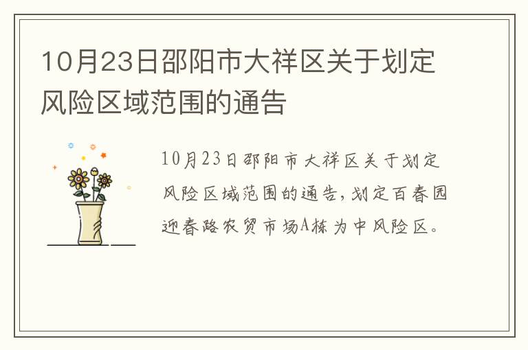 10月23日邵阳市大祥区关于划定风险区域范围的通告