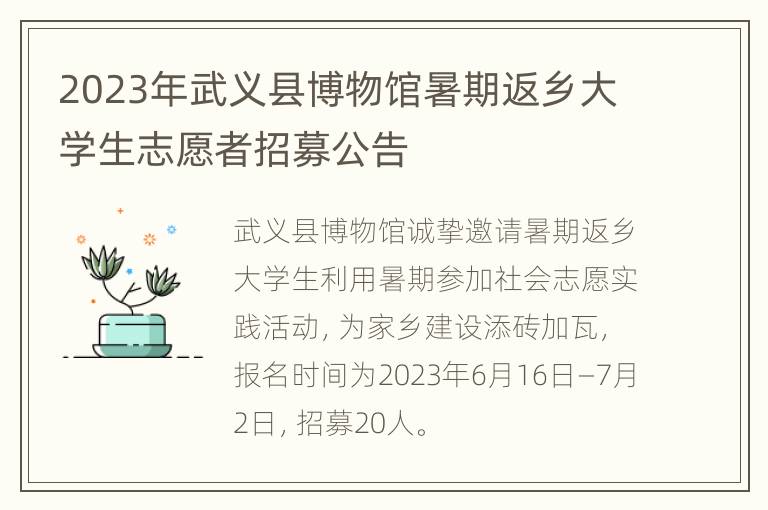 2023年武义县博物馆暑期返乡大学生志愿者招募公告