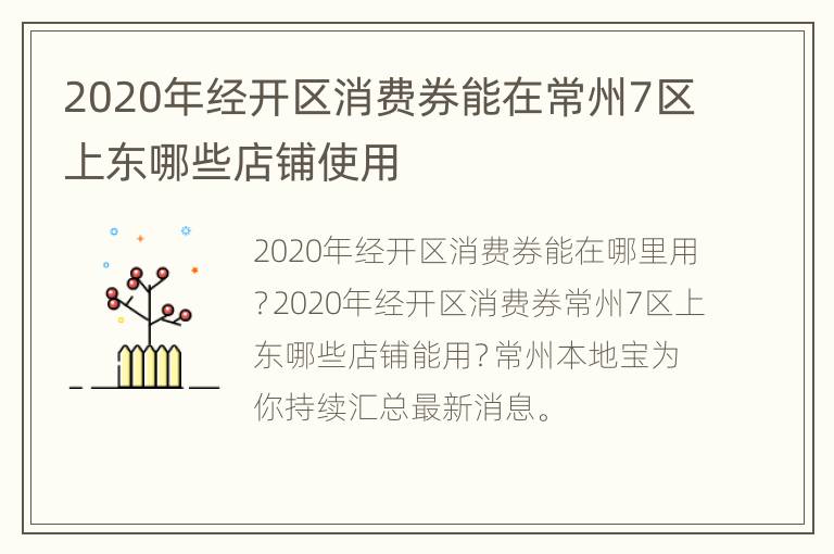 2020年经开区消费券能在常州7区上东哪些店铺使用