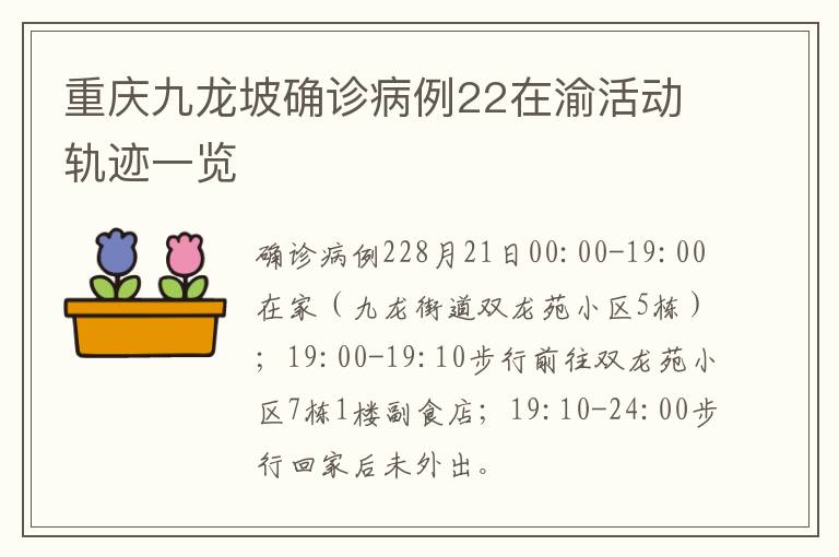 重庆九龙坡确诊病例22在渝活动轨迹一览