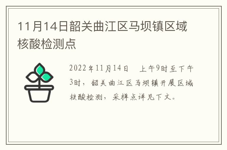 11月14日韶关曲江区马坝镇区域核酸检测点