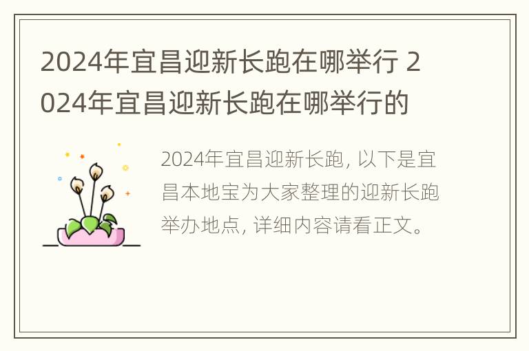 2024年宜昌迎新长跑在哪举行 2024年宜昌迎新长跑在哪举行的