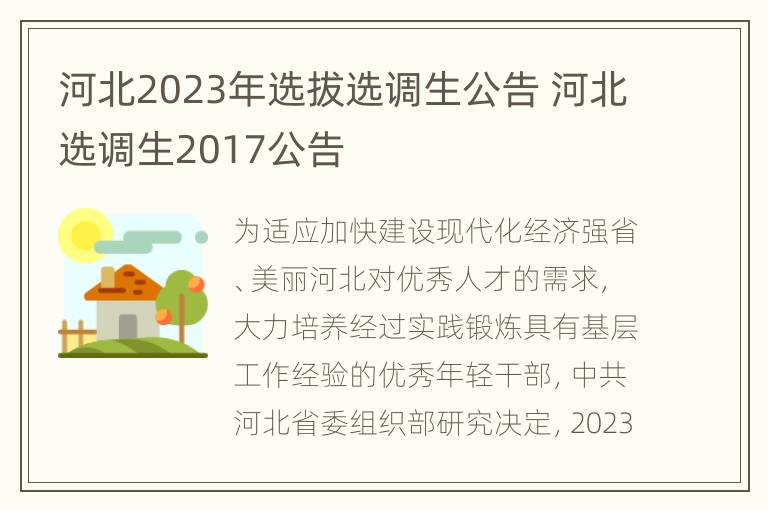 河北2023年选拔选调生公告 河北选调生2017公告