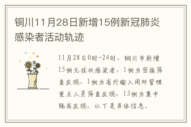 铜川11月28日新增15例新冠肺炎感染者活动轨迹