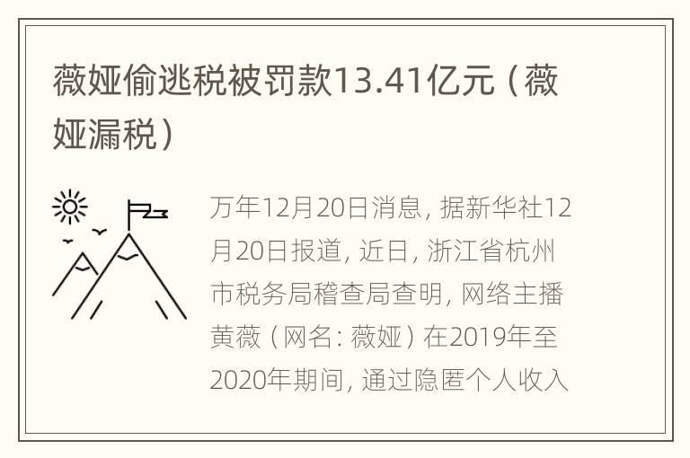 薇娅偷逃税被罚款13.41亿元（薇娅漏税）