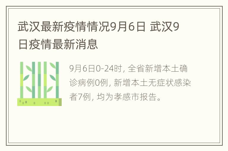 武汉最新疫情情况9月6日 武汉9日疫情最新消息