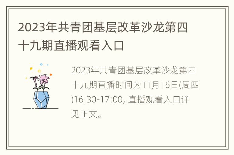 2023年共青团基层改革沙龙第四十九期直播观看入口