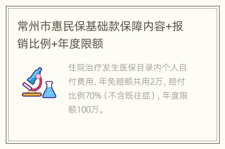 常州市惠民保基础款保障内容+报销比例+年度限额