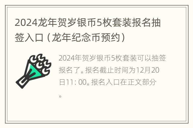 2024龙年贺岁银币5枚套装报名抽签入口（龙年纪念币预约）