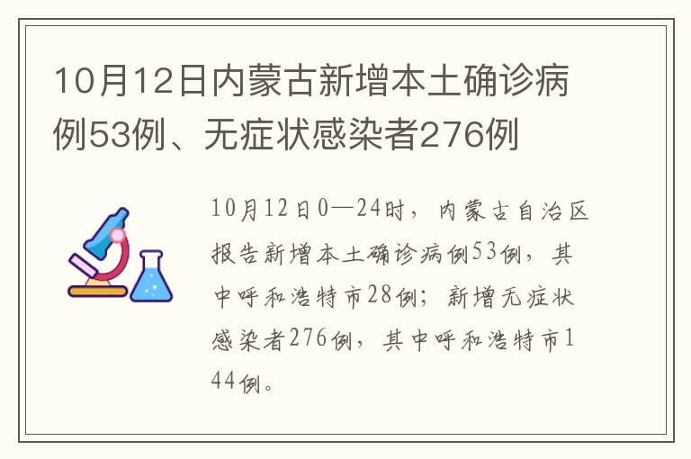 10月12日内蒙古新增本土确诊病例53例、无症状感染者276例