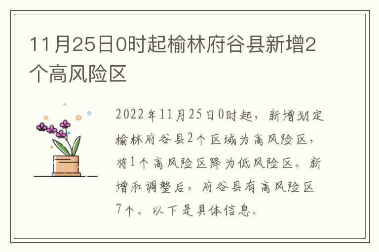 11月25日0时起榆林府谷县新增2个高风险区