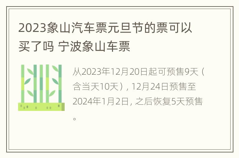 2023象山汽车票元旦节的票可以买了吗 宁波象山车票