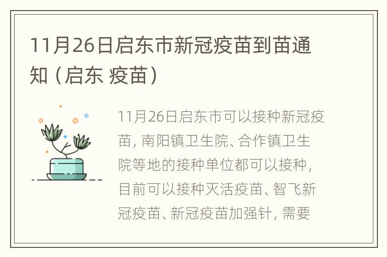 11月26日启东市新冠疫苗到苗通知（启东 疫苗）