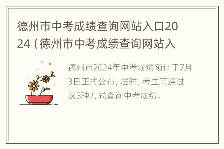 德州市中考成绩查询网站入口2024（德州市中考成绩查询网站入口2024级）