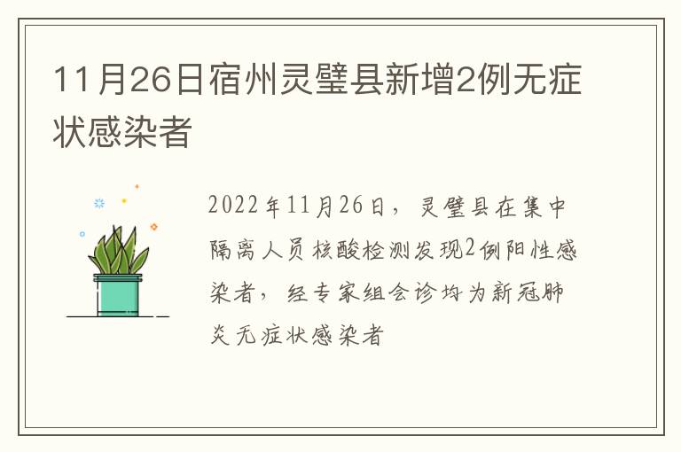 11月26日宿州灵璧县新增2例无症状感染者