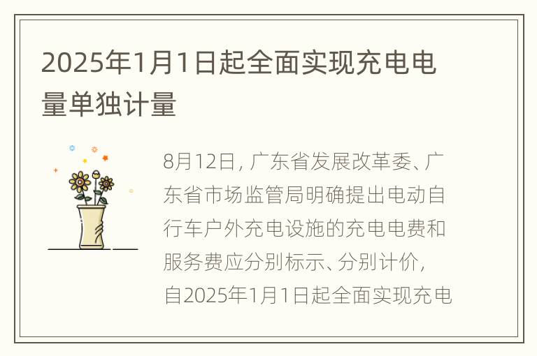 2025年1月1日起全面实现充电电量单独计量