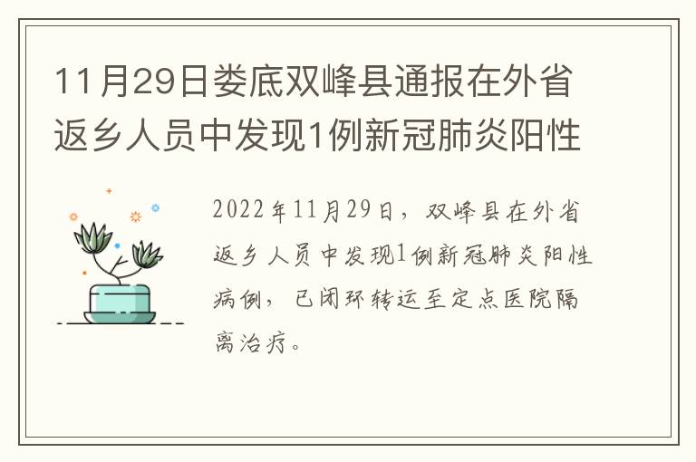 11月29日娄底双峰县通报在外省返乡人员中发现1例新冠肺炎阳性病例