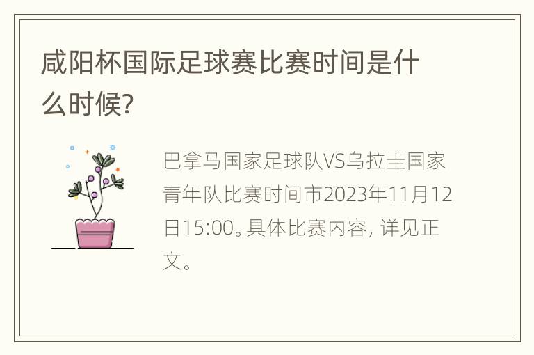 咸阳杯国际足球赛比赛时间是什么时候？