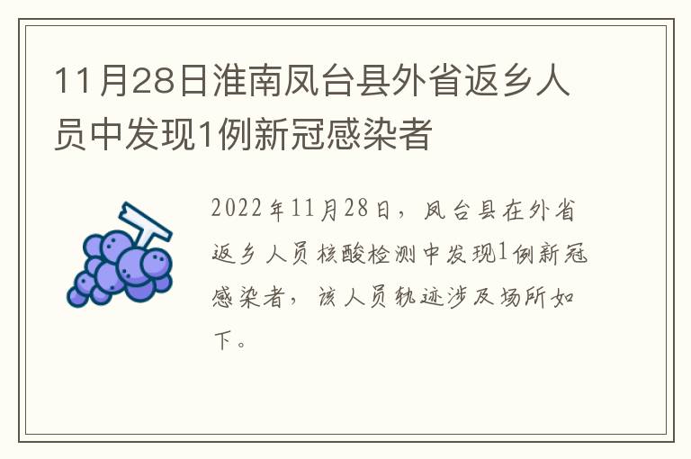 11月28日淮南凤台县外省返乡人员中发现1例新冠感染者