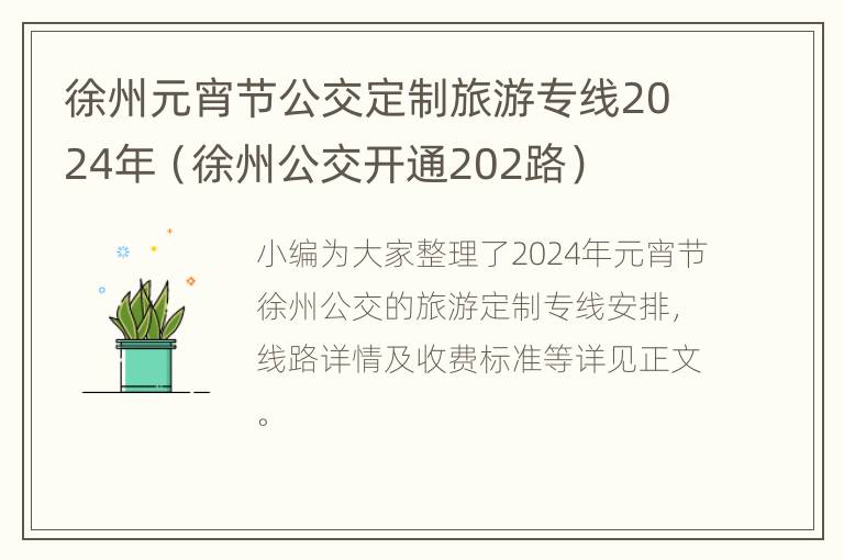 徐州元宵节公交定制旅游专线2024年（徐州公交开通202路）