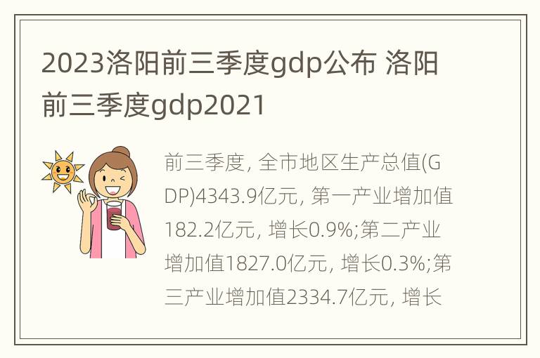 2023洛阳前三季度gdp公布 洛阳前三季度gdp2021