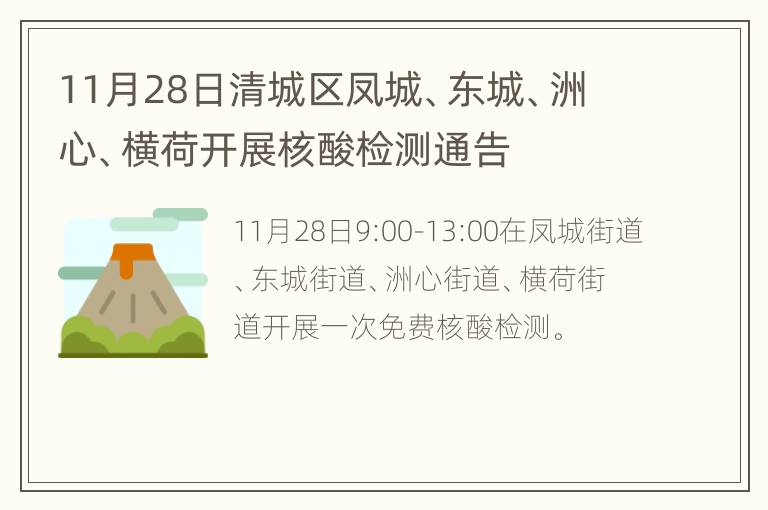 11月28日清城区凤城、东城、洲心、横荷开展核酸检测通告