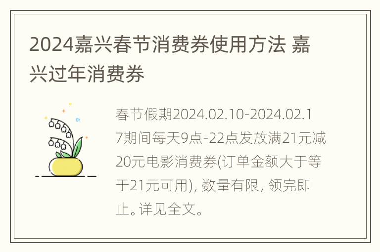 2024嘉兴春节消费券使用方法 嘉兴过年消费券