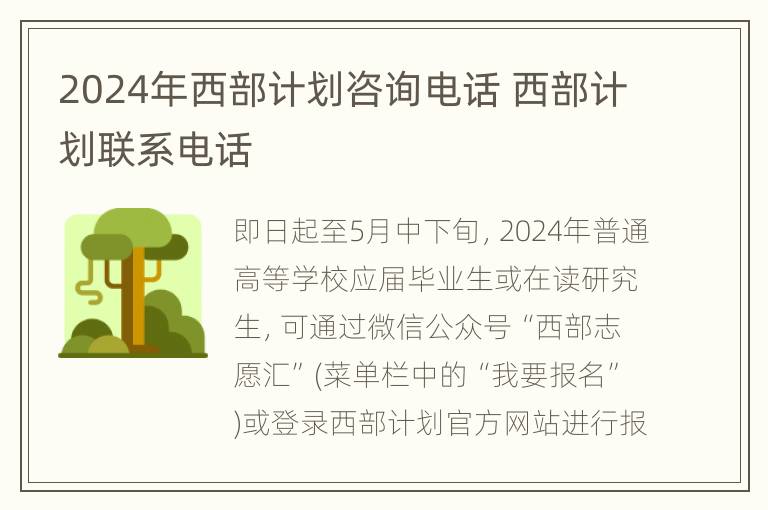 2024年西部计划咨询电话 西部计划联系电话