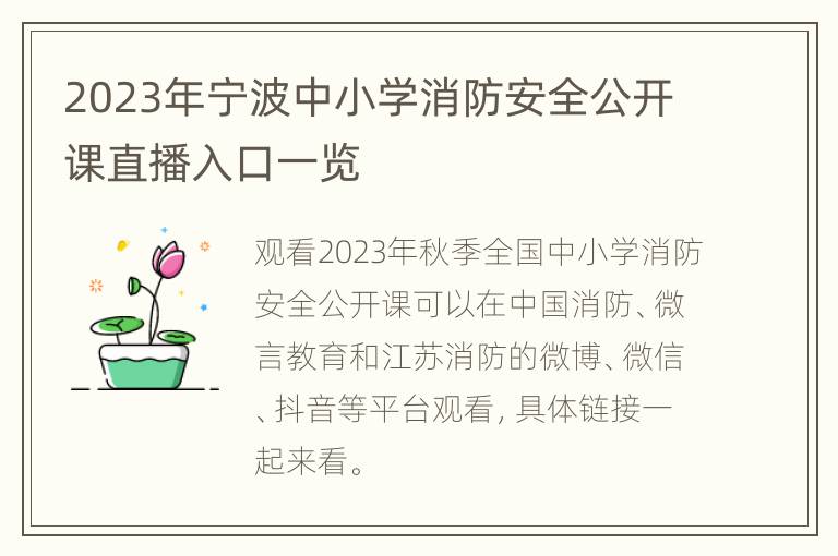 2023年宁波中小学消防安全公开课直播入口一览