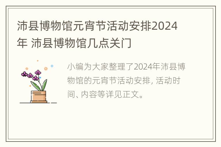 沛县博物馆元宵节活动安排2024年 沛县博物馆几点关门