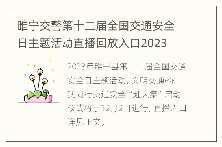 睢宁交警第十二届全国交通安全日主题活动直播回放入口2023