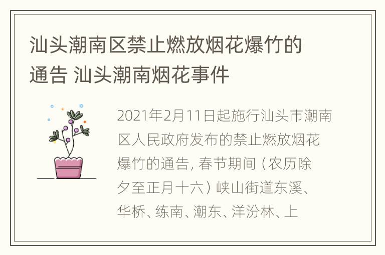 汕头潮南区禁止燃放烟花爆竹的通告 汕头潮南烟花事件