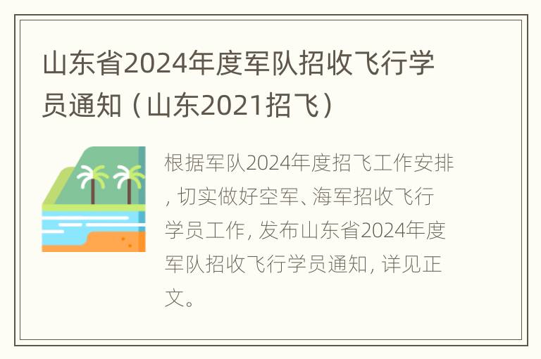 山东省2024年度军队招收飞行学员通知（山东2021招飞）