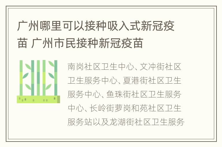 广州哪里可以接种吸入式新冠疫苗 广州市民接种新冠疫苗