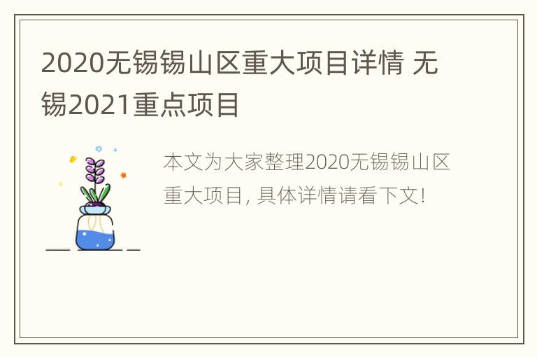 2020无锡锡山区重大项目详情 无锡2021重点项目