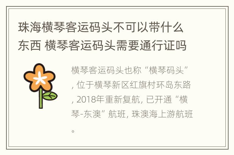 珠海横琴客运码头不可以带什么东西 横琴客运码头需要通行证吗