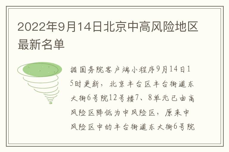 2022年9月14日北京中高风险地区最新名单