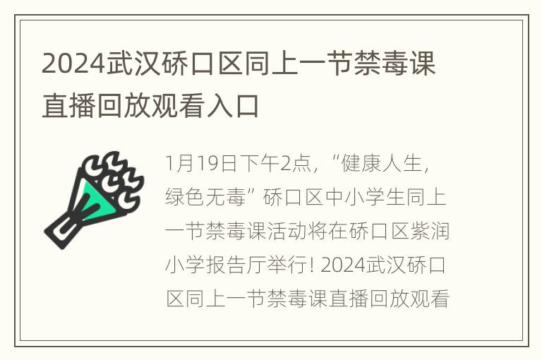 2024武汉硚口区同上一节禁毒课直播回放观看入口