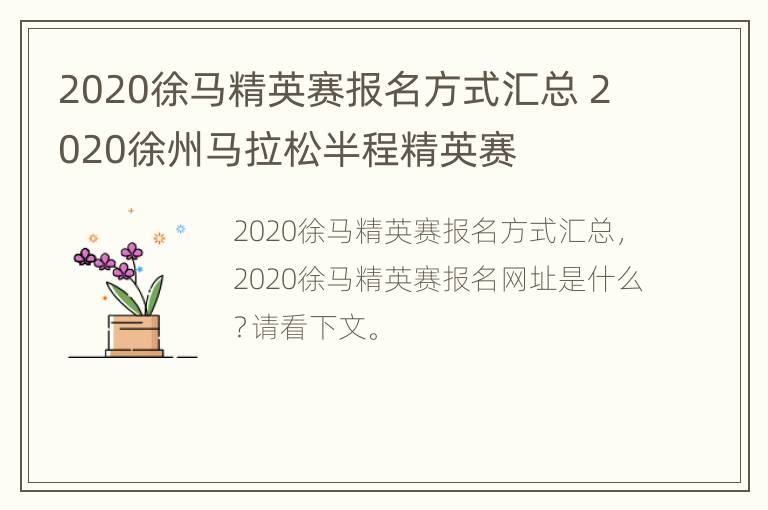 2020徐马精英赛报名方式汇总 2020徐州马拉松半程精英赛