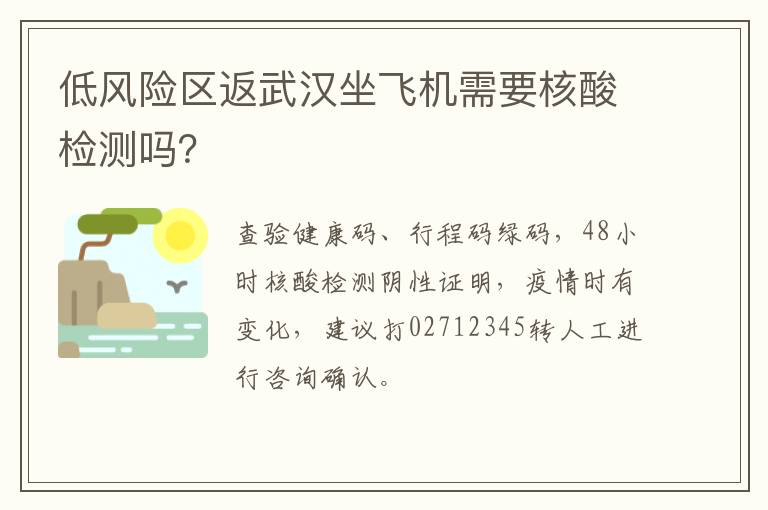 低风险区返武汉坐飞机需要核酸检测吗？