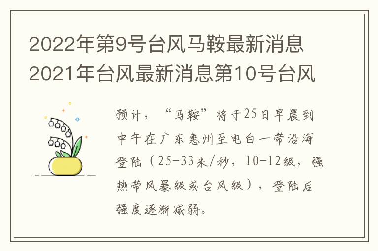 2022年第9号台风马鞍最新消息 2021年台风最新消息第10号台风