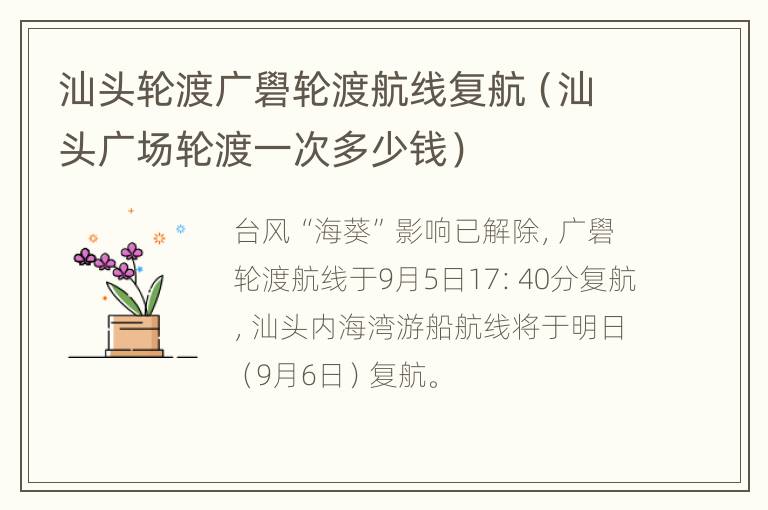 汕头轮渡广礐轮渡航线复航（汕头广场轮渡一次多少钱）