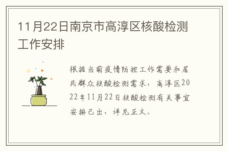 11月22日南京市高淳区核酸检测工作安排